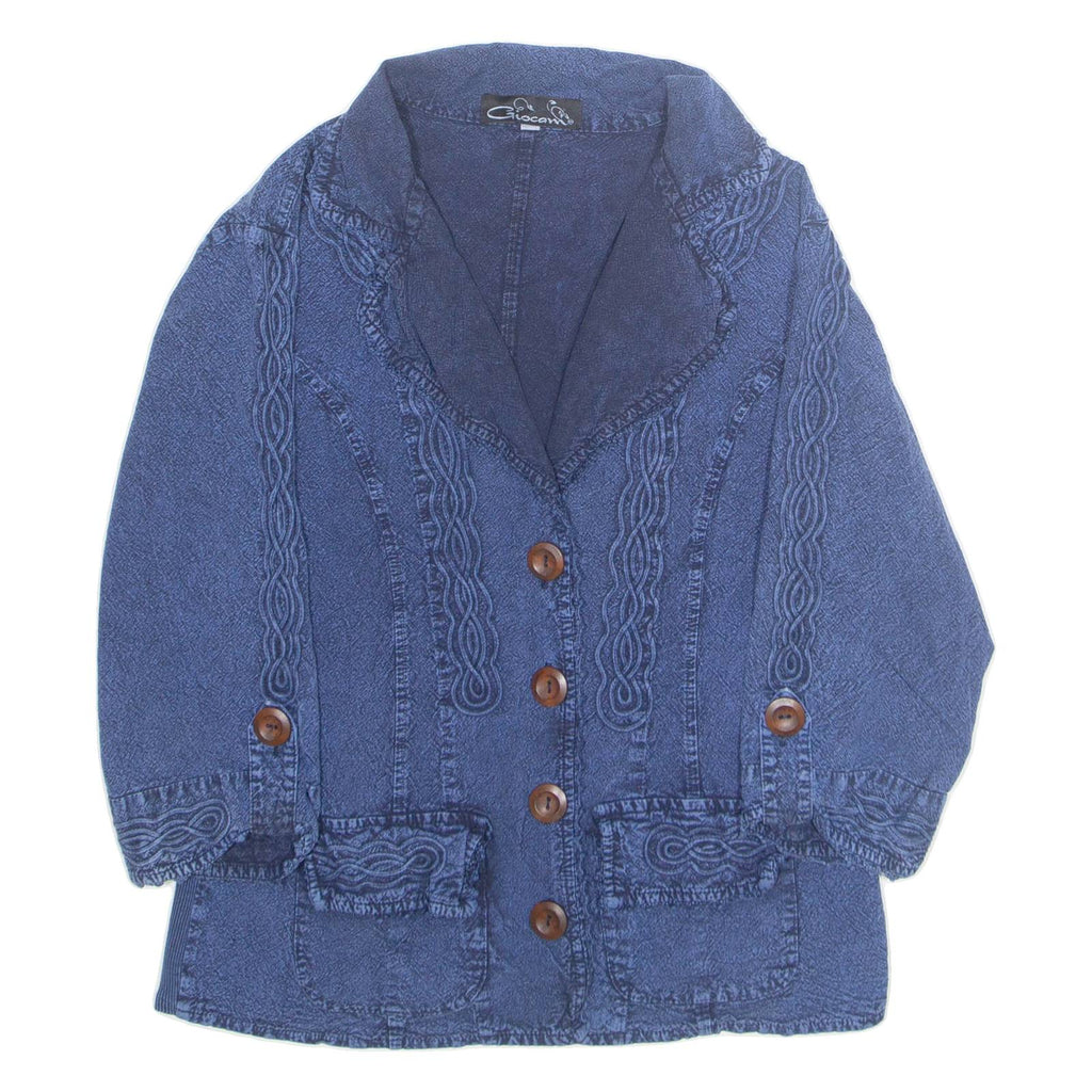 GIOCAM Womens Blouse Blue V-Neck Long Sleeve M