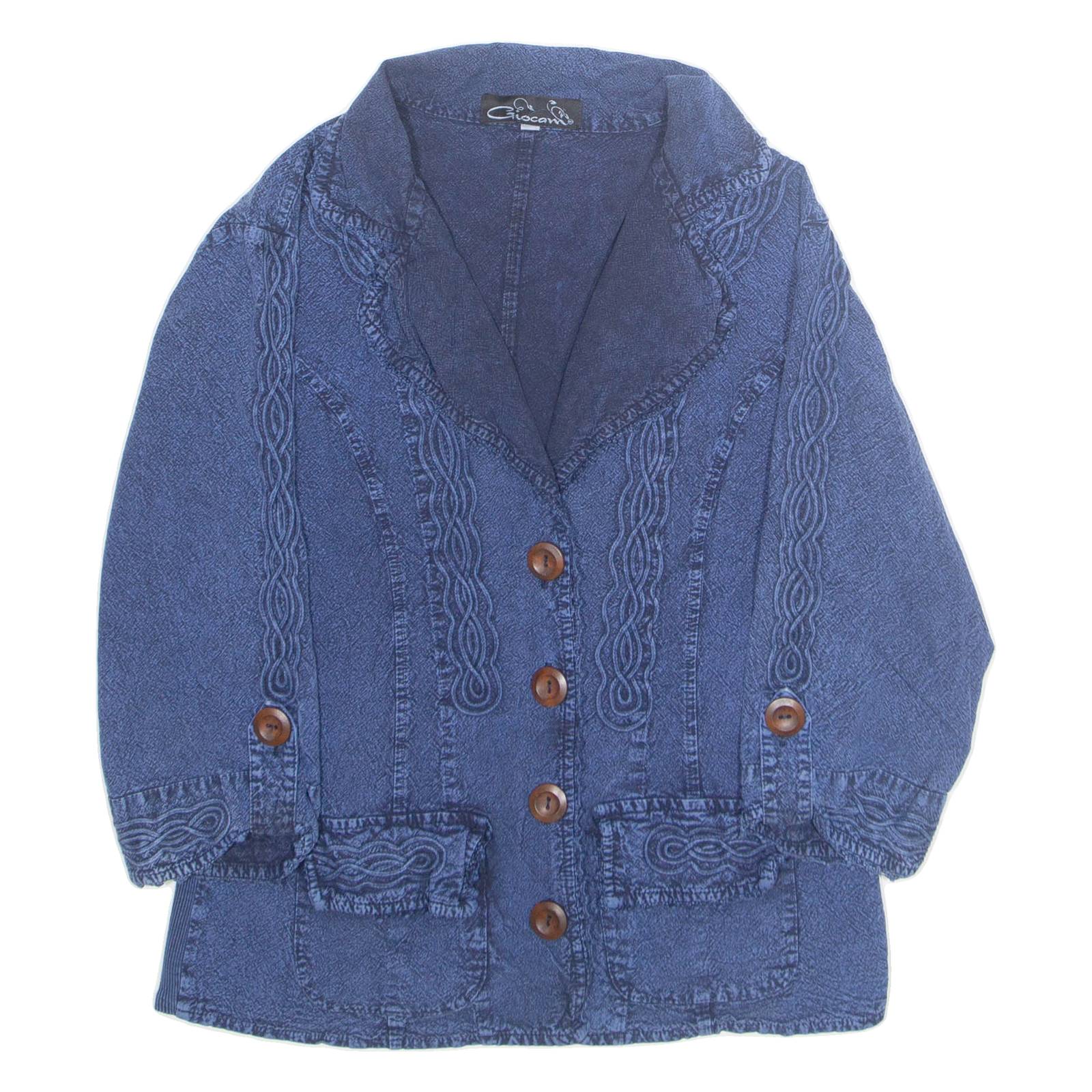 GIOCAM Womens Blouse Blue V-Neck Long Sleeve M
