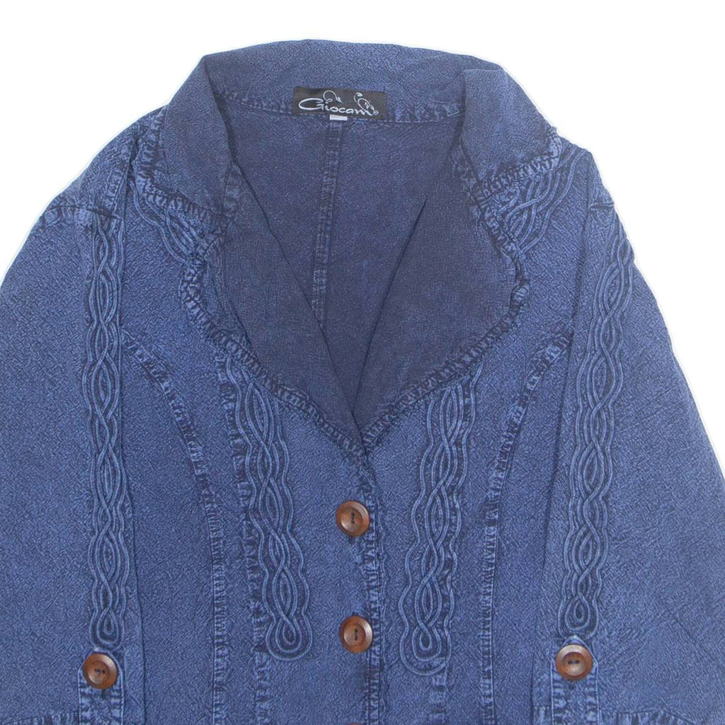 GIOCAM Womens Blouse Blue V-Neck Long Sleeve M