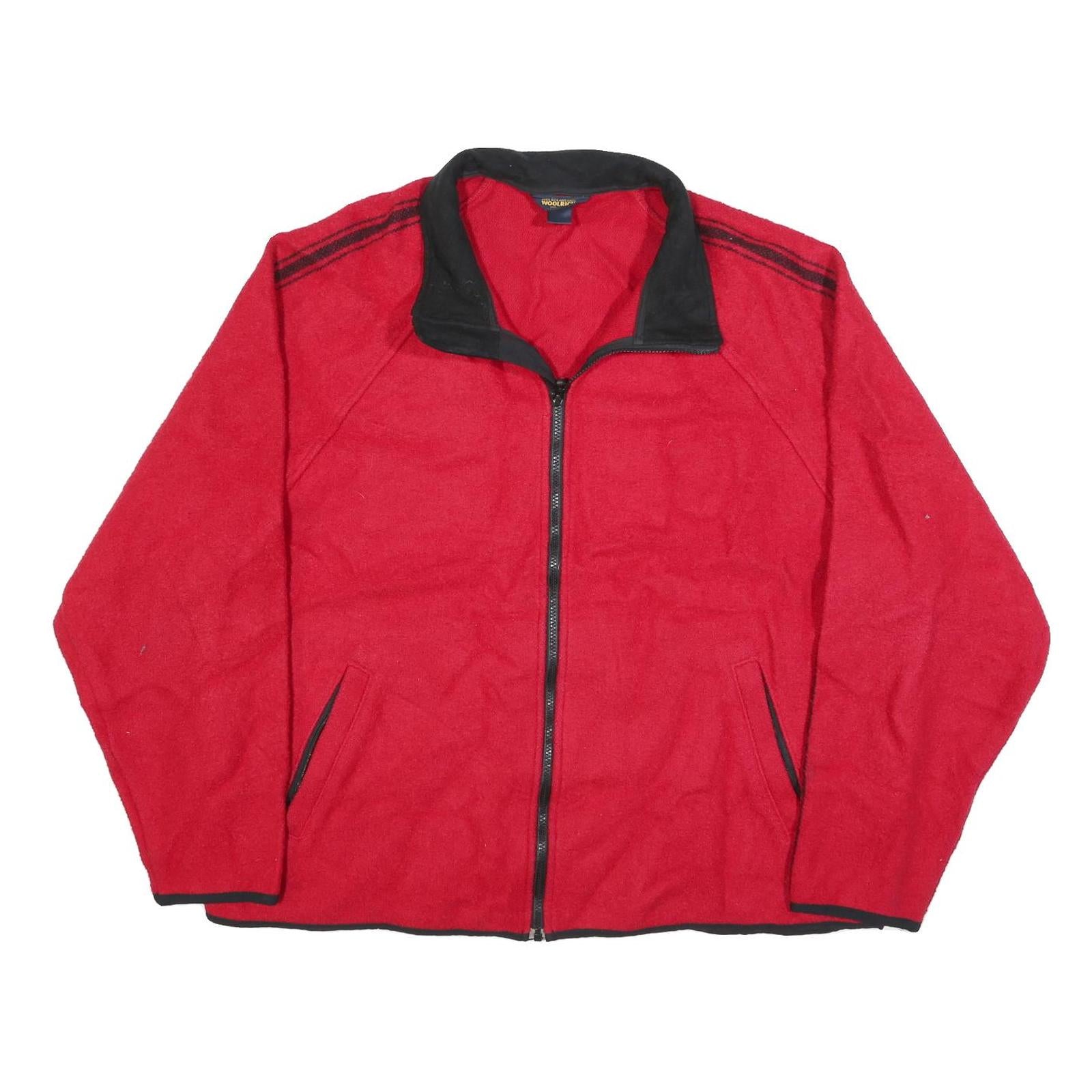 WOOLRICH Mens Red Black Zip Jacket XL Fleece Classic Comfortable Warm Outerwear