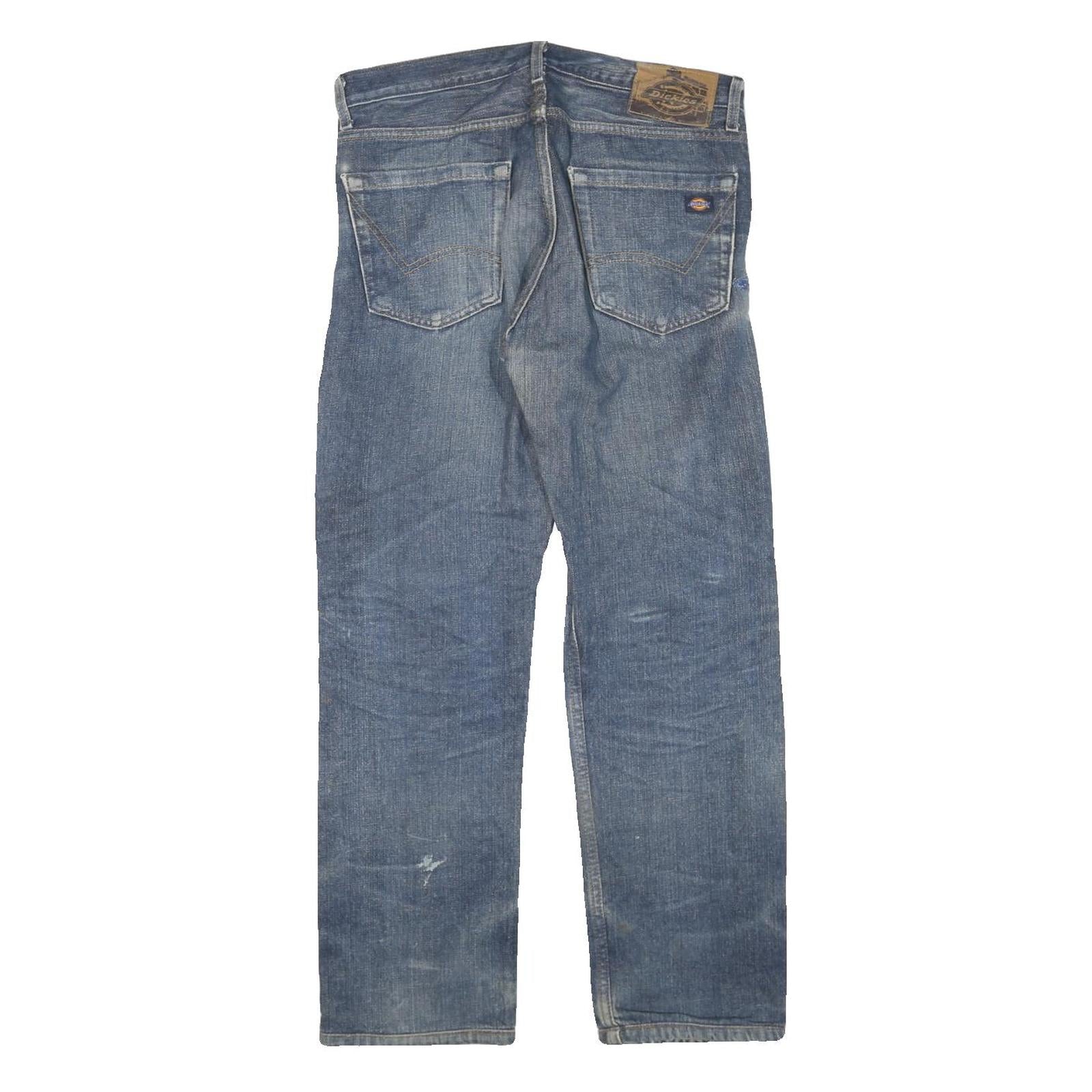 DICKIES Mens Blue Regular Fit Straight Leg Denim W34 L30 Workwear Jeans Zip