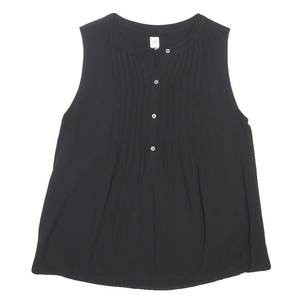 GAP Womens Black Sleeveless Button Neck Cotton Blend Top S Casual Summer