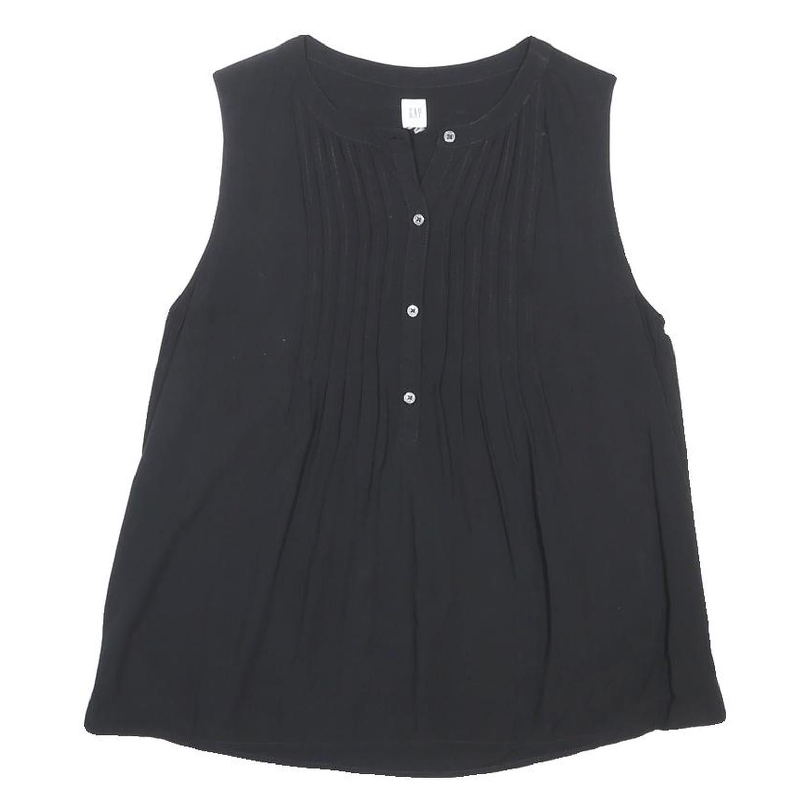 GAP Womens Black Sleeveless Button Neck Cotton Blend Top S Casual Summer