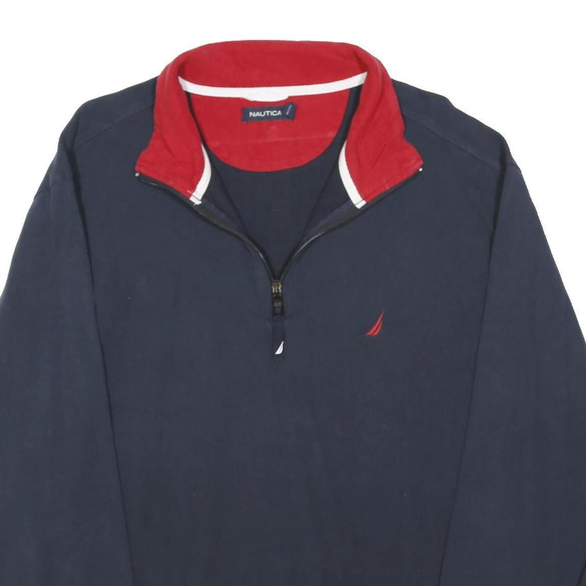 NAUTICA Mens Navy & Red Half Zip Sweatshirt L Cotton Blend Casual Pullover