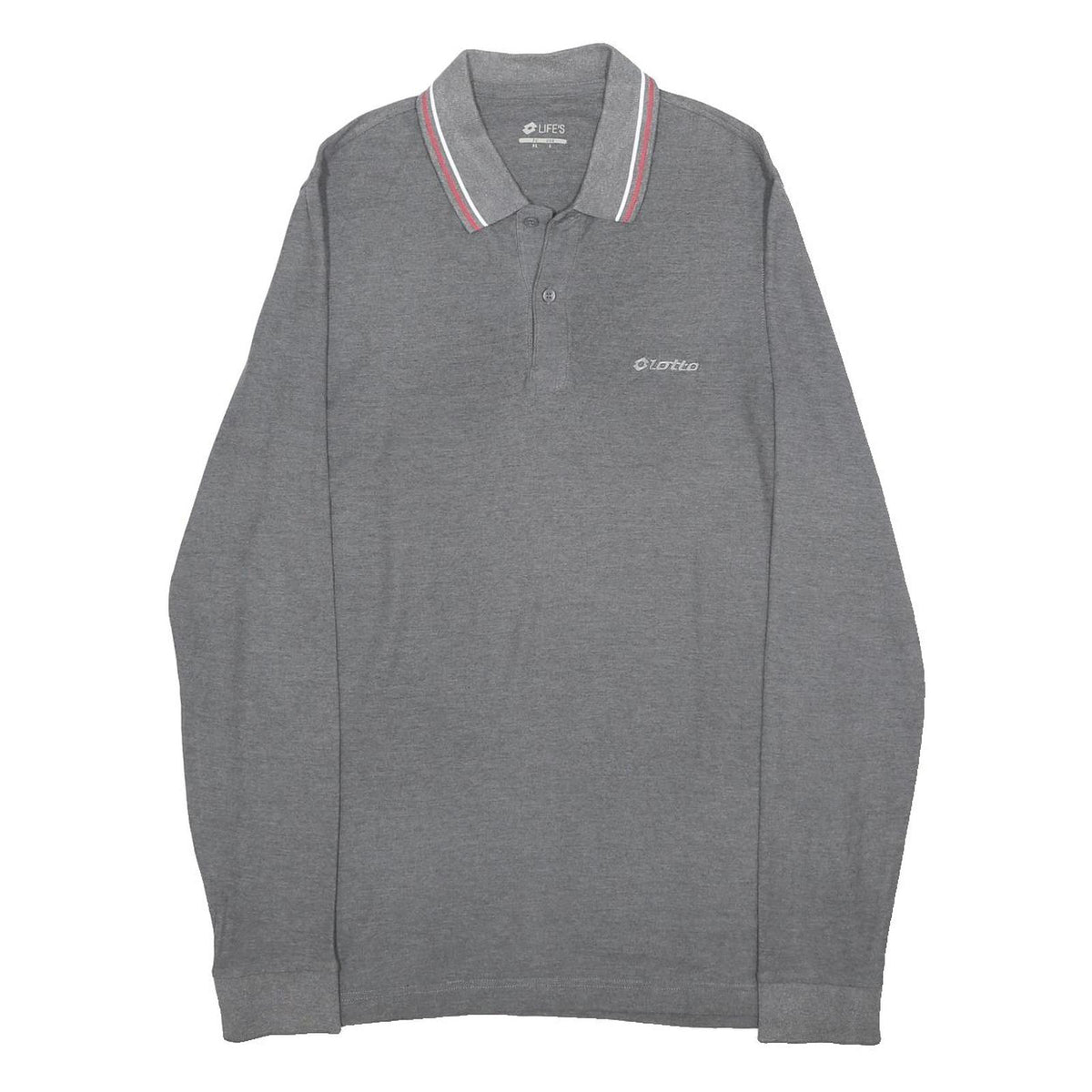 LOTTO Mens Grey Long Sleeve Plain L Polo Shirt Cotton Blend Casual