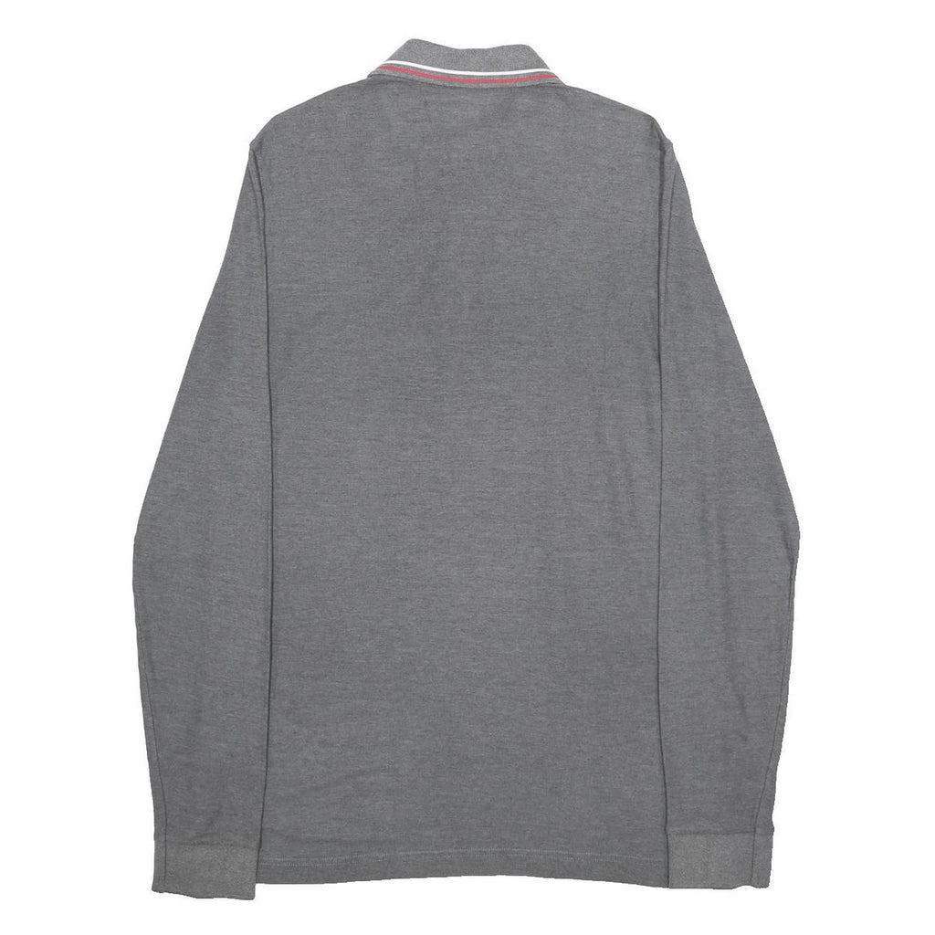LOTTO Mens Grey Long Sleeve Plain L Polo Shirt Cotton Blend Casual