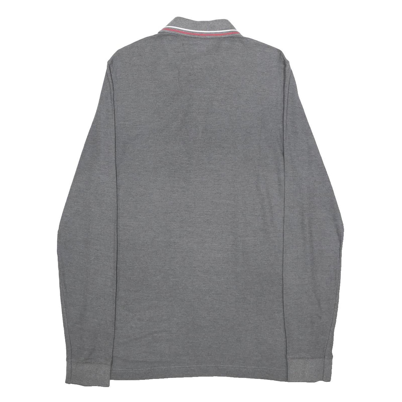 LOTTO Mens Grey Long Sleeve Plain L Polo Shirt Cotton Blend Casual