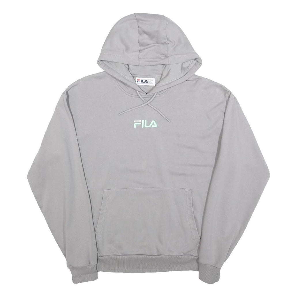 FILA Mens Grey Logo Pullover Hoodie S Cotton Blend Casual Sportswear