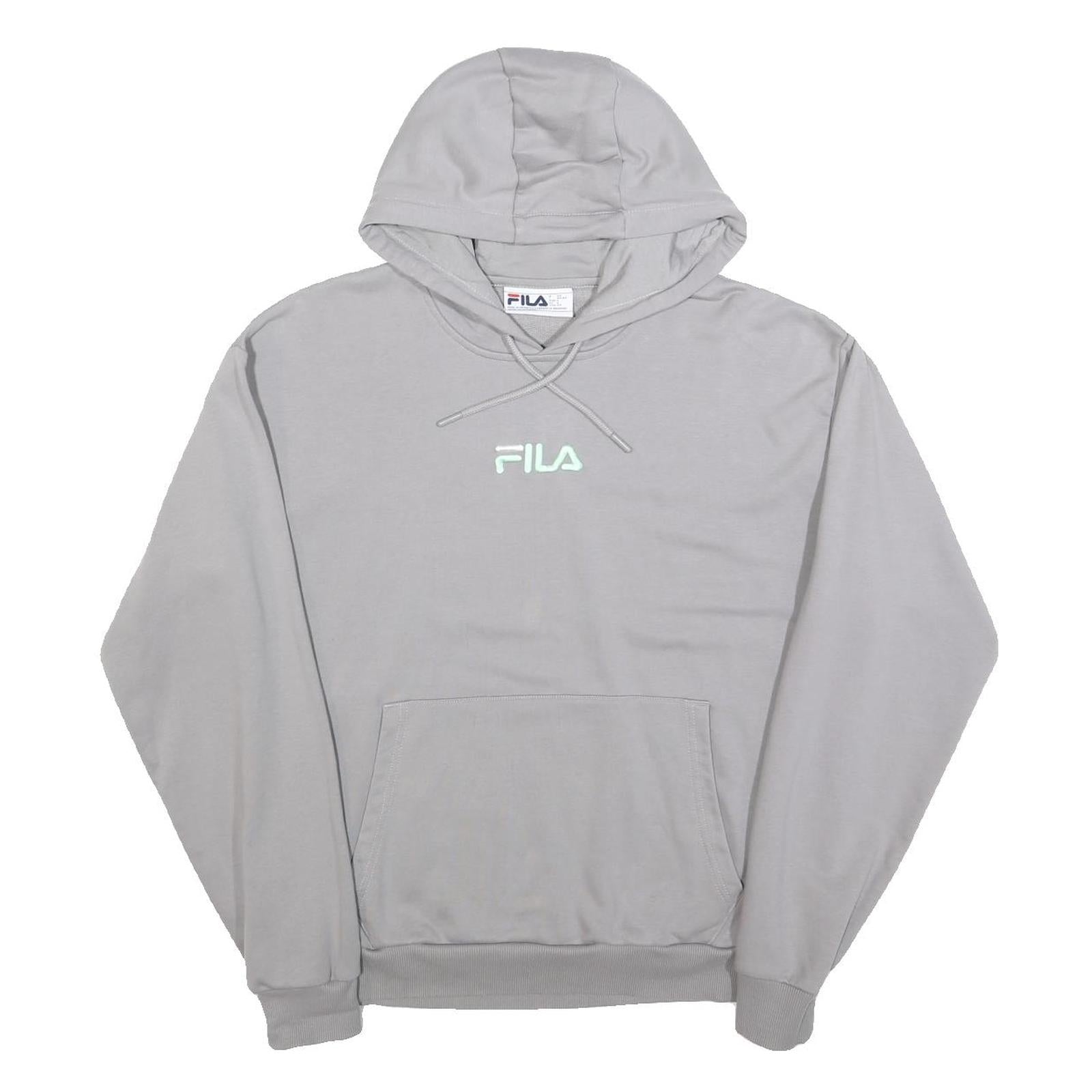FILA Mens Grey Logo Pullover Hoodie S Cotton Blend Casual Sportswear