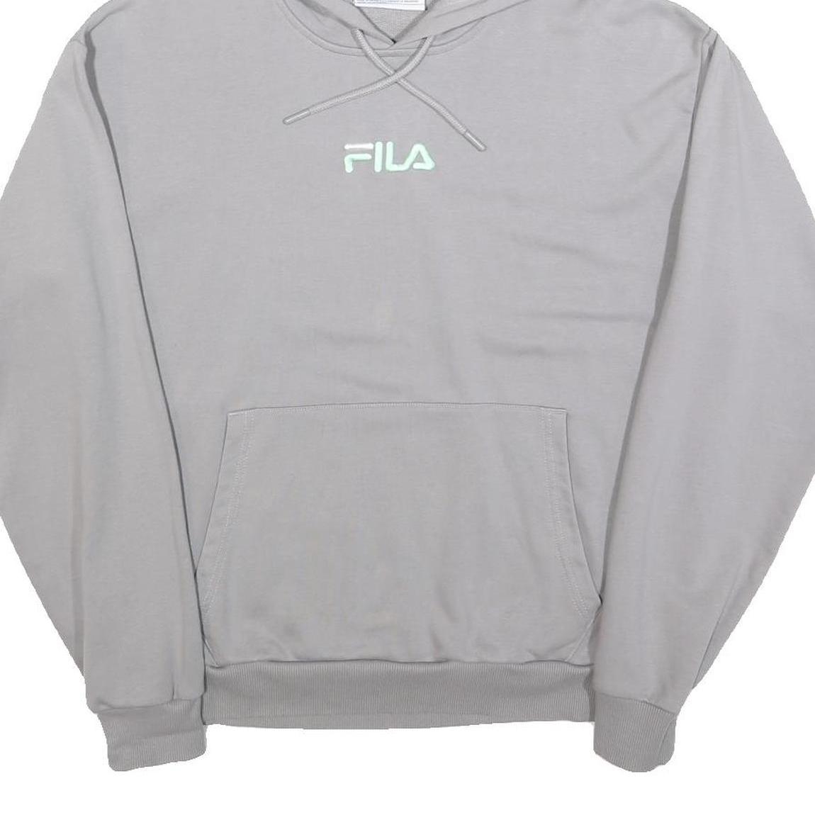 FILA Mens Grey Logo Pullover Hoodie S Cotton Blend Casual Sportswear