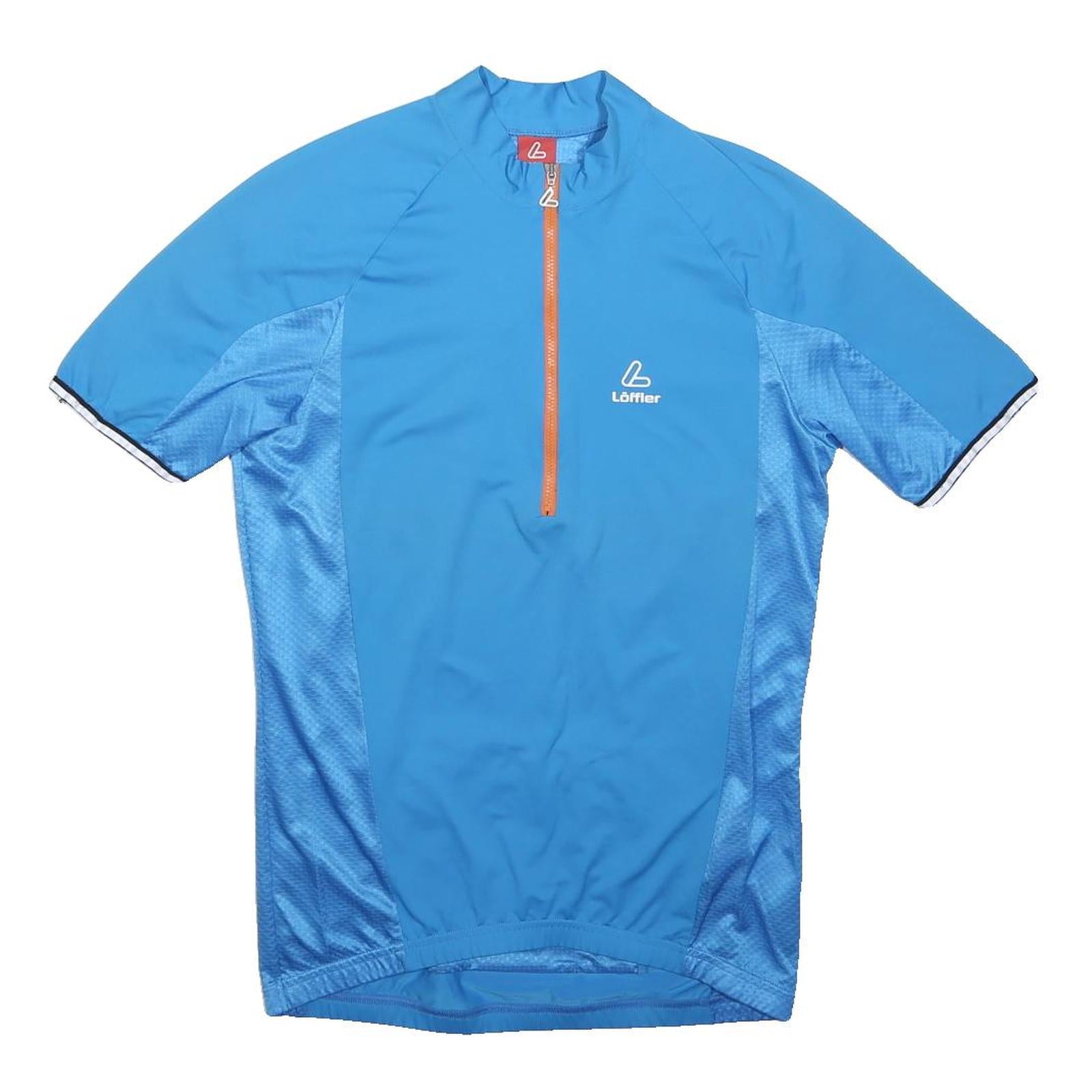 LÖFFLER Mens Blue Polyester Sports T-Shirt S Short Sleeve Quarter Zip Cycling
