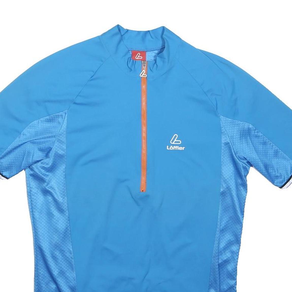 LÖFFLER Mens Blue Polyester Sports T-Shirt S Short Sleeve Quarter Zip Cycling