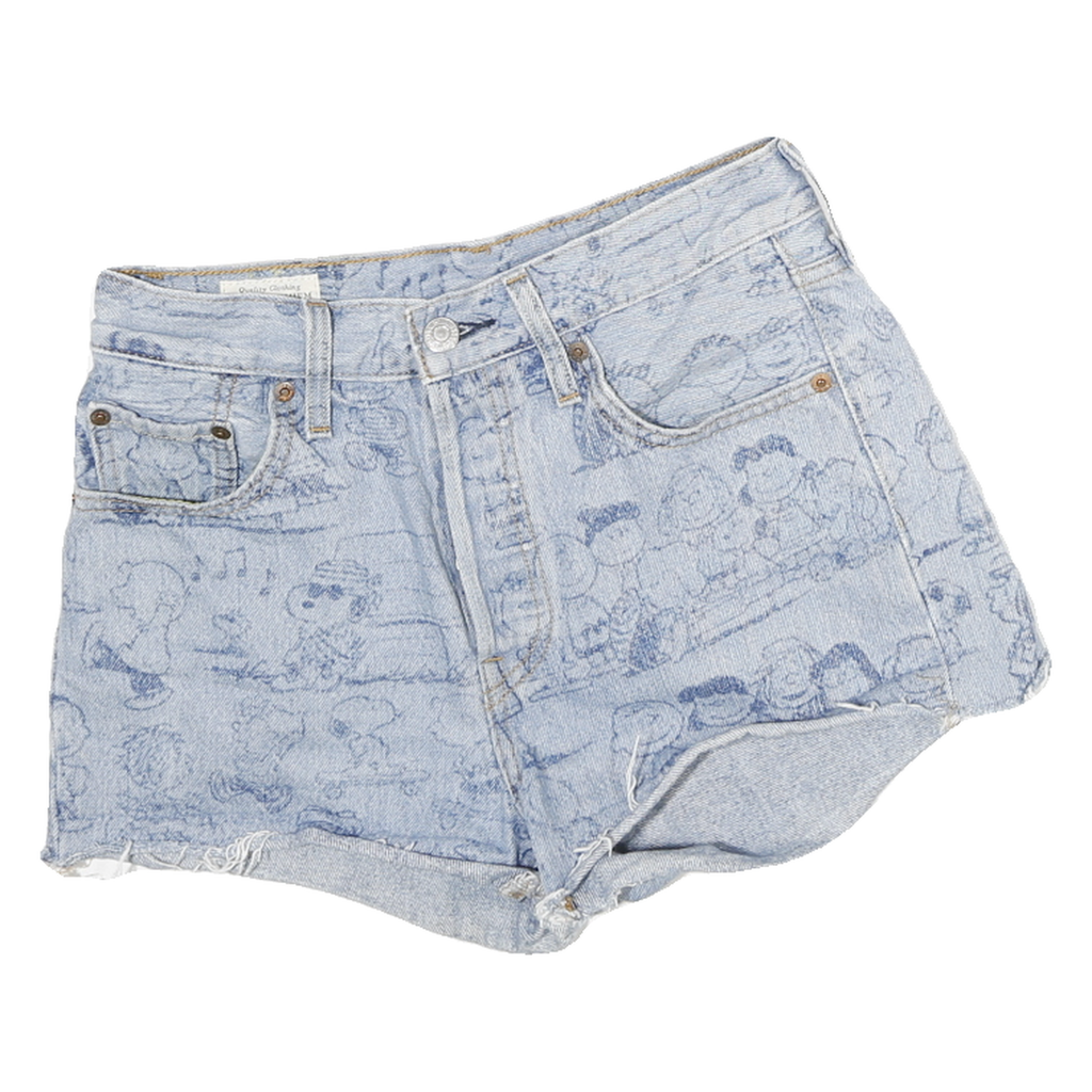 LEVI'S Womens Light Blue Denim Casual Shorts M W26 Peanuts Print Relaxed