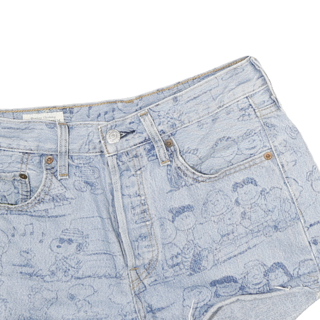 LEVI'S Womens Light Blue Denim Casual Shorts M W26 Peanuts Print Relaxed