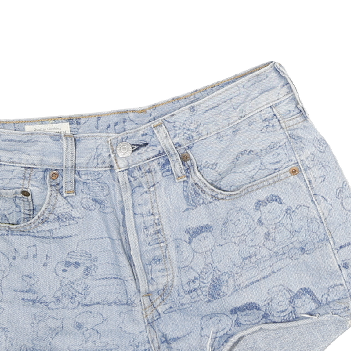 LEVI'S Womens Light Blue Denim Casual Shorts M W26 Peanuts Print Relaxed