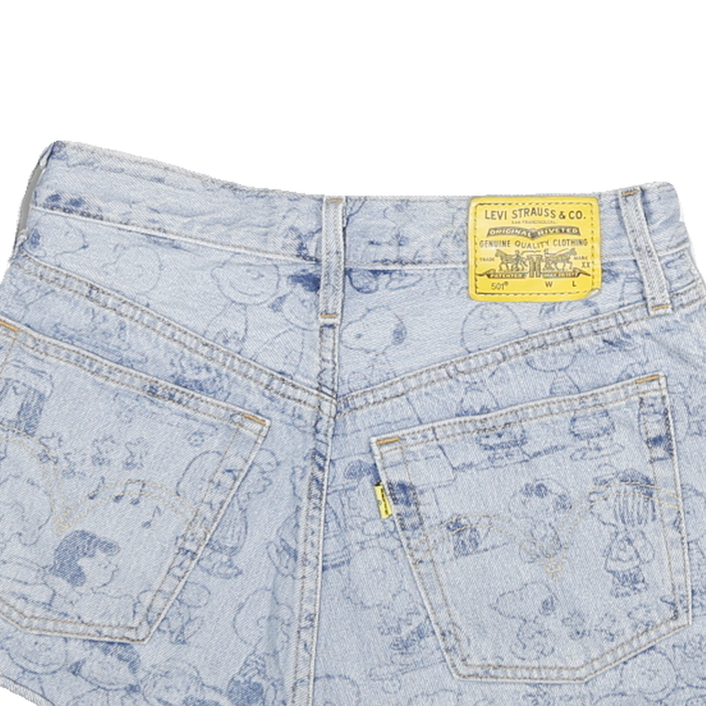 LEVI'S Womens Light Blue Denim Casual Shorts M W26 Peanuts Print Relaxed