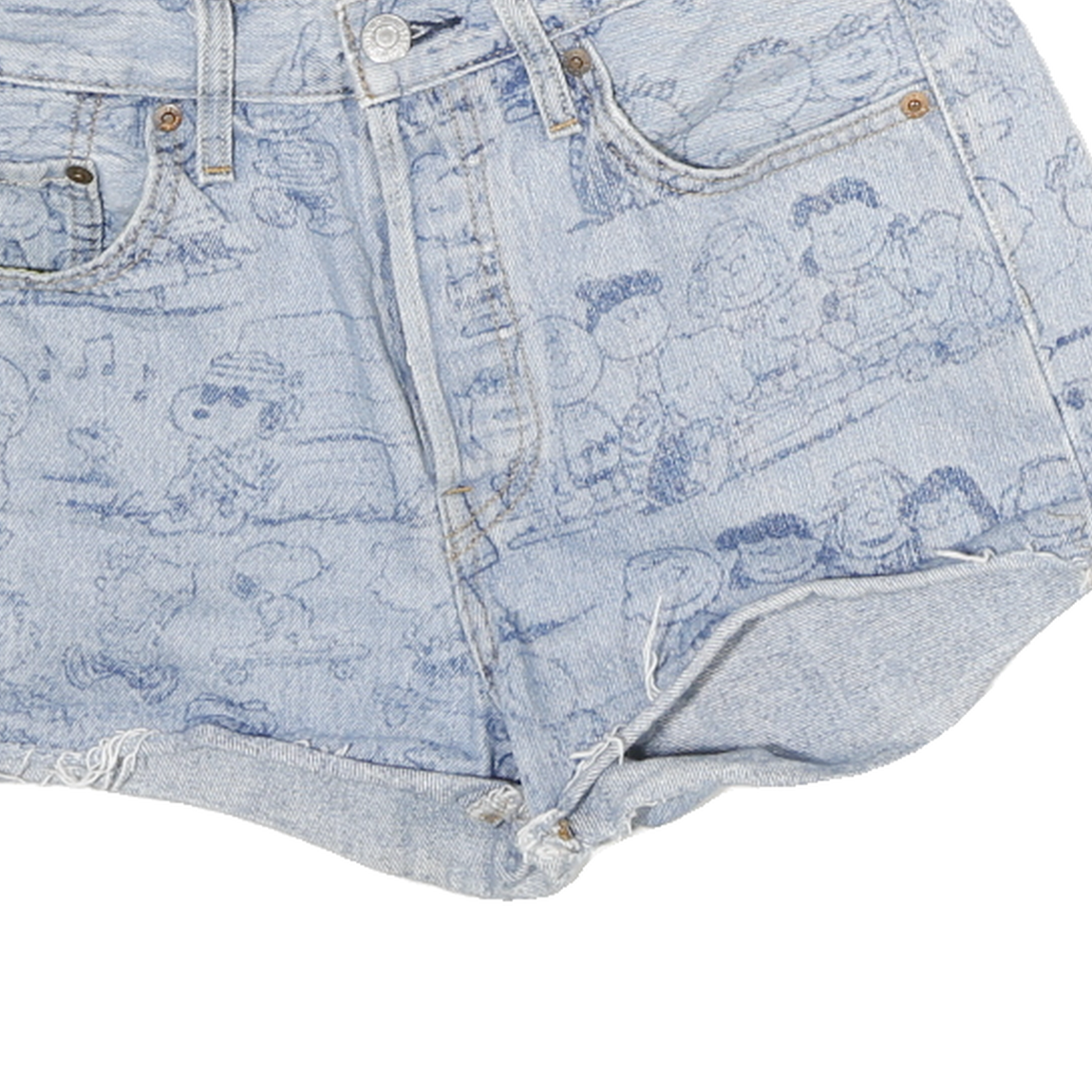 LEVI'S Womens Light Blue Denim Casual Shorts M W26 Peanuts Print Relaxed