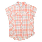 COLUMBIA Womens Peach & White Check Shirt L Short Sleeve Button Casual Summer
