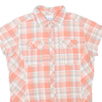 COLUMBIA Womens Peach & White Check Shirt L Short Sleeve Button Casual Summer