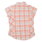 COLUMBIA Womens Peach & White Check Shirt L Short Sleeve Button Casual Summer