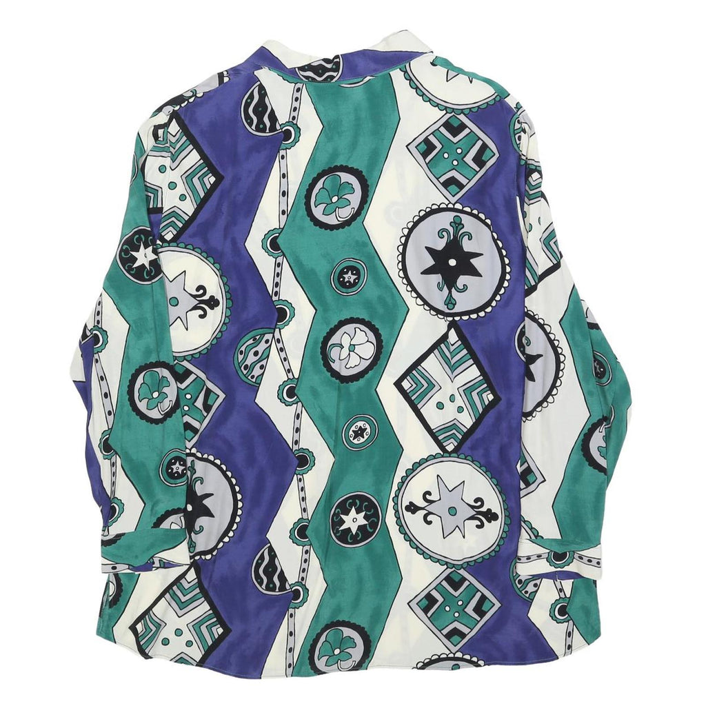 DONNA ROMONA Womens Blue & Green Printed Shirt Long Sleeve Collared L Relaxed