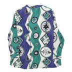 DONNA ROMONA Womens Blue & Green Printed Shirt Long Sleeve Collared L Relaxed