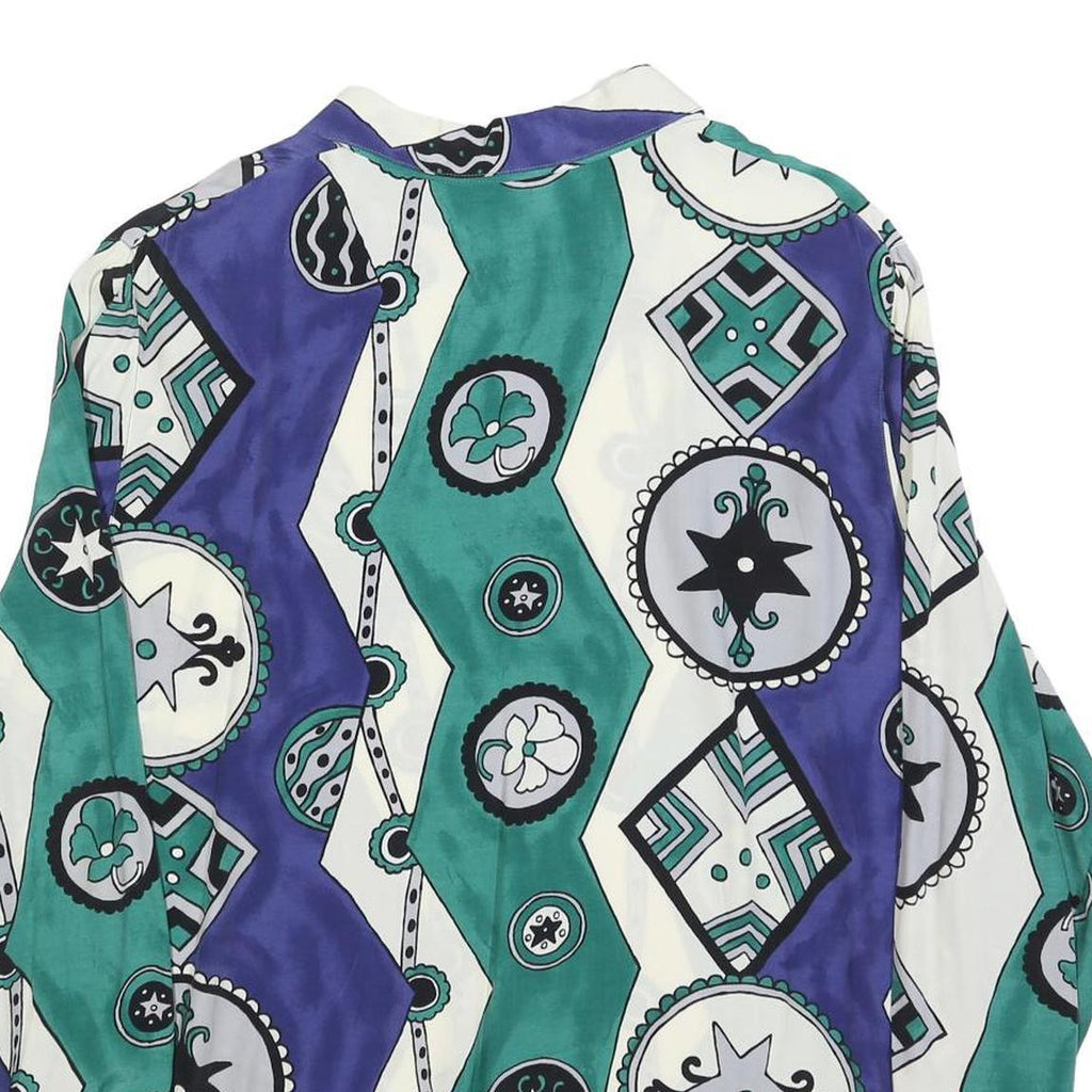DONNA ROMONA Womens Blue & Green Printed Shirt Long Sleeve Collared L Relaxed