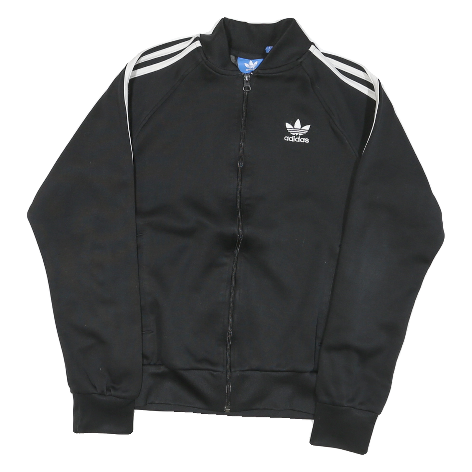 ADIDAS Mens Black White Track Jacket S Polyester Plain Sportswear Casual Zip