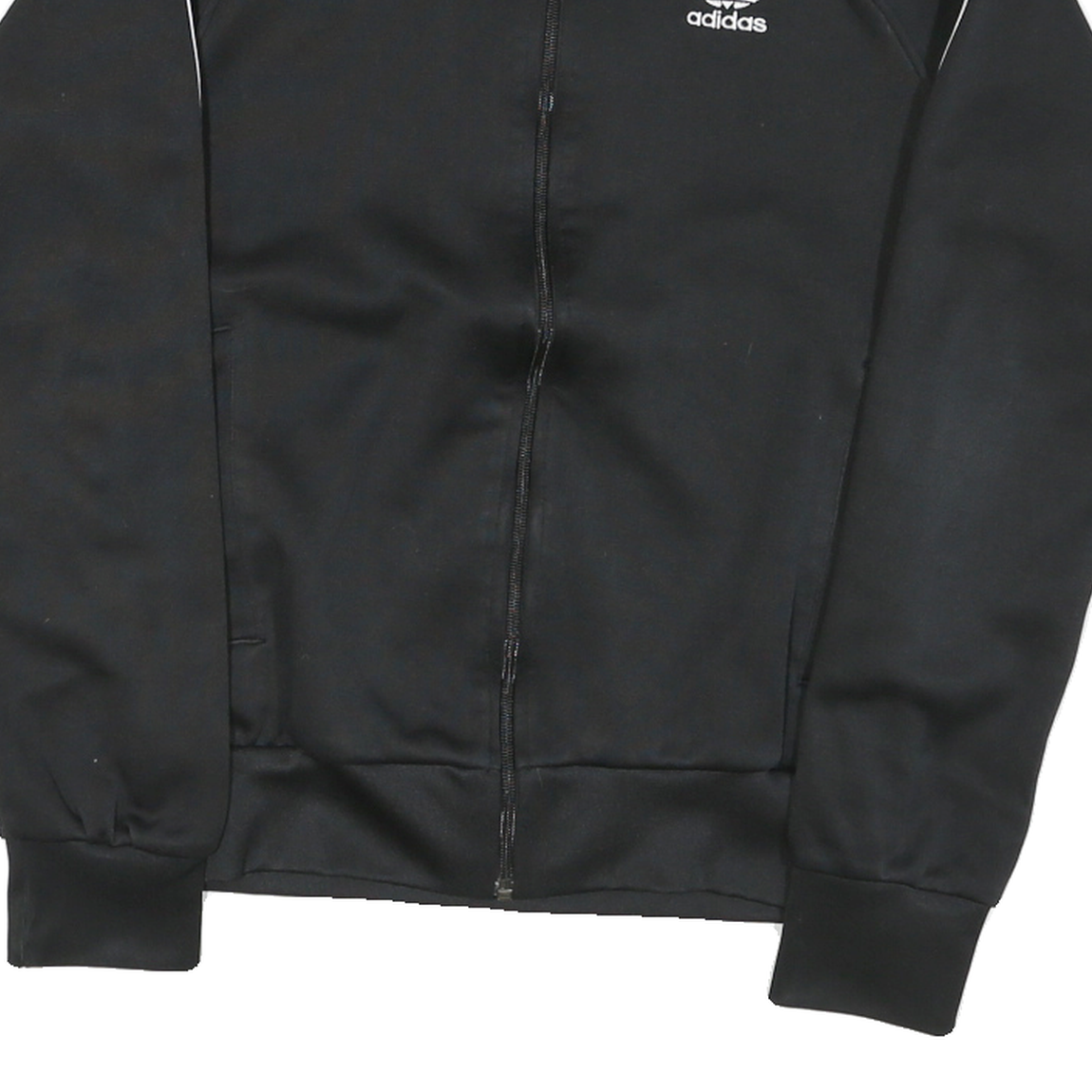 ADIDAS Mens Black White Track Jacket S Polyester Plain Sportswear Casual Zip