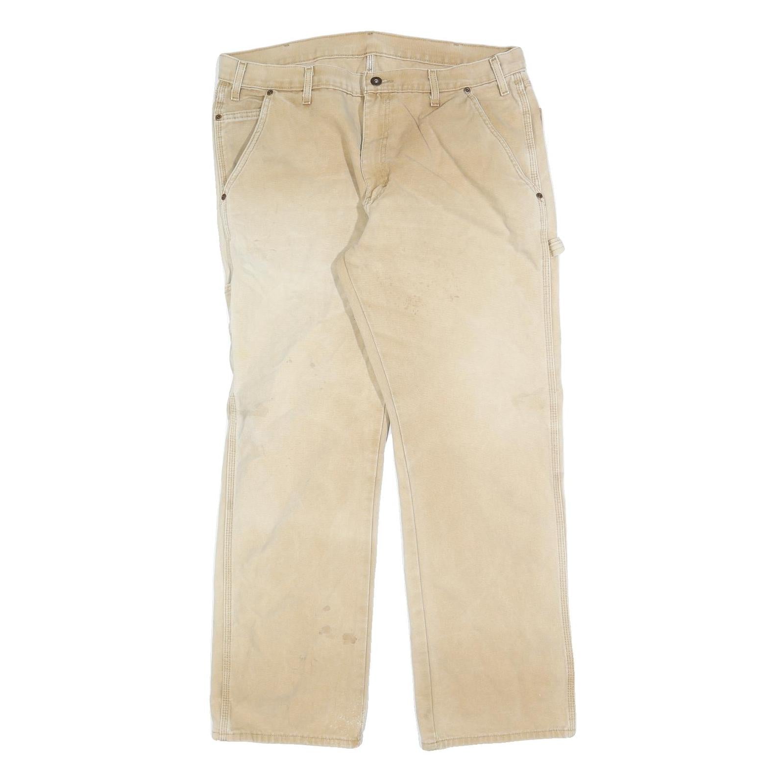 CARHARTT Mens Regular Fit Beige Denim Jeans W36 L32 Workwear Zip Closure