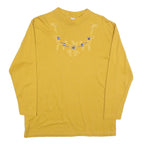 Womens Yellow Cotton Blend Long Sleeve Crew Neck Embroidered M T-Shirt
