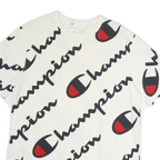 CHAMPION Mens White Black & Red Graphic T-Shirt L Short Sleeve Crew Neck Logo