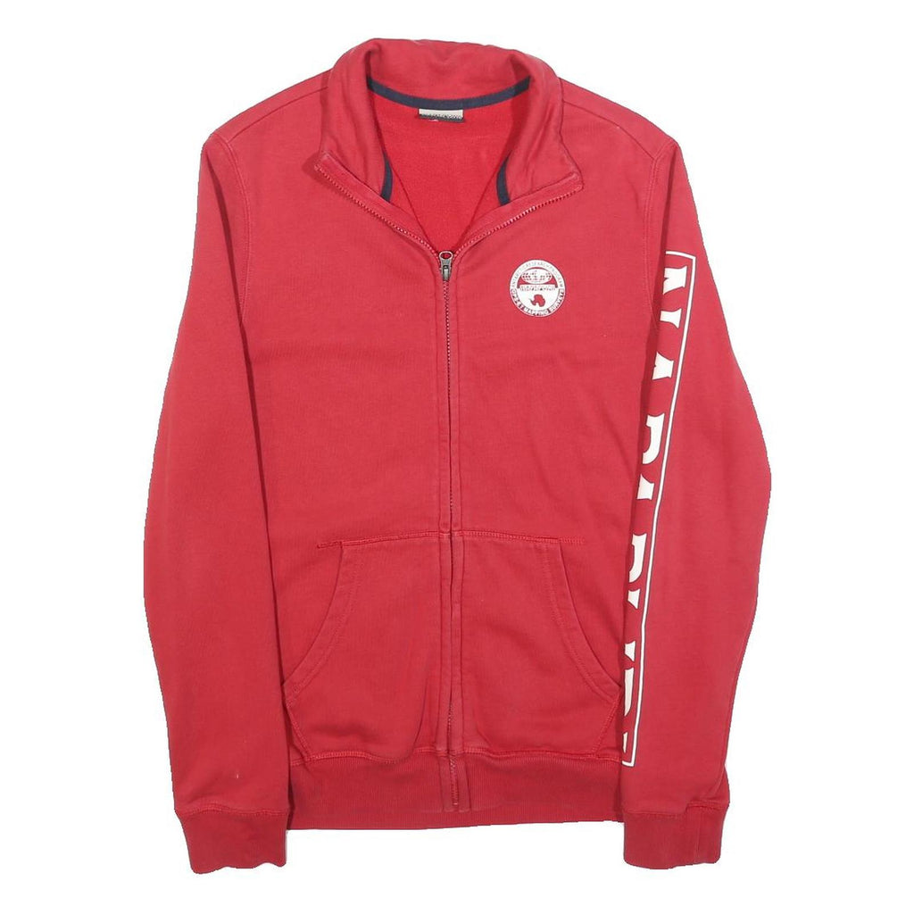 NAPAPIJRI Mens Red Jacket S Cotton Blend Plain Logo Zip Front Casual