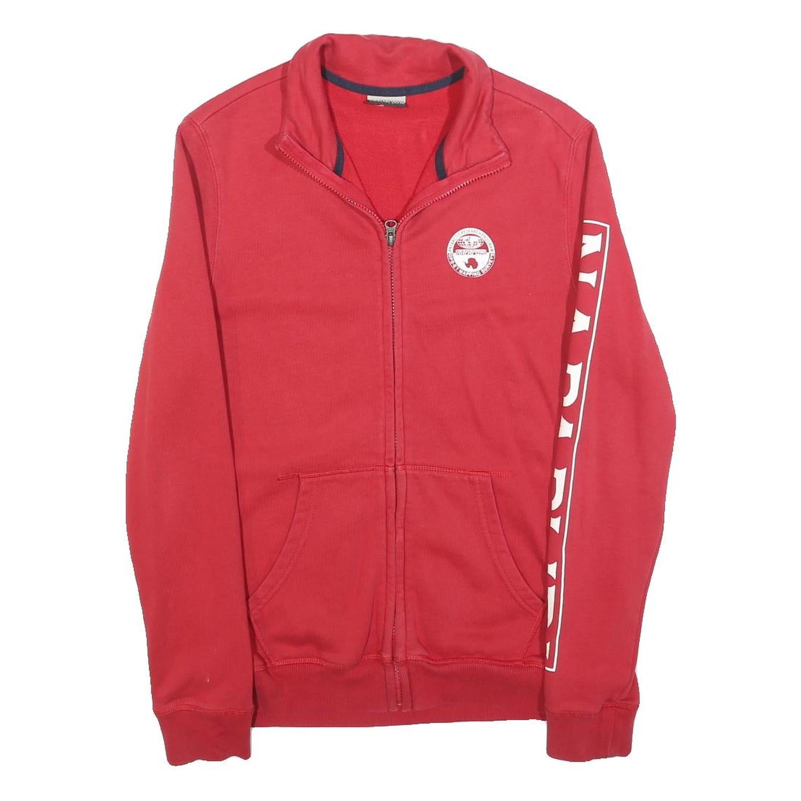 NAPAPIJRI Mens Red Jacket S Cotton Blend Plain Logo Zip Front Casual