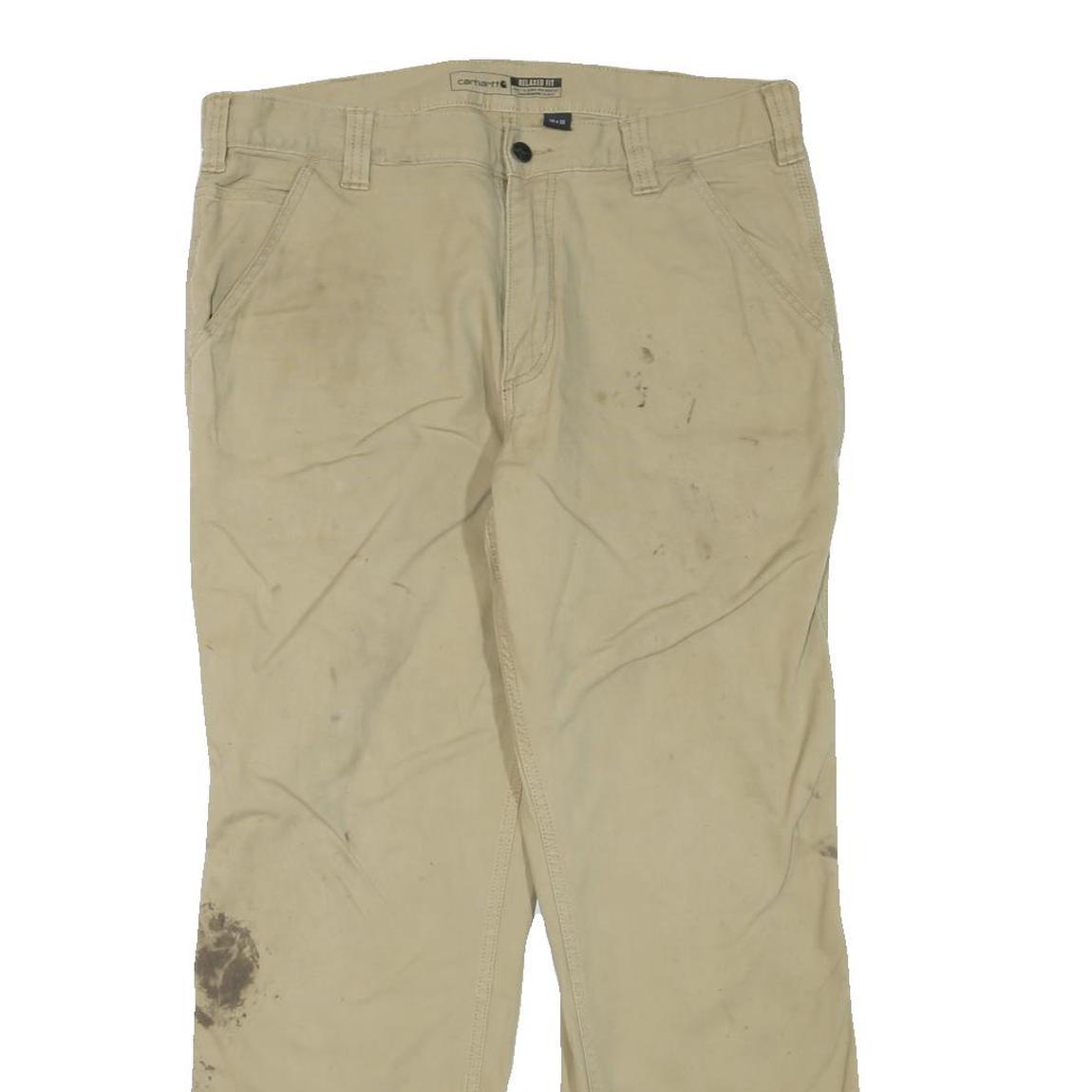 CARHARTT Mens Regular Fit Beige Cotton Blend Zip Trousers W36 L30 Workwear Heavy