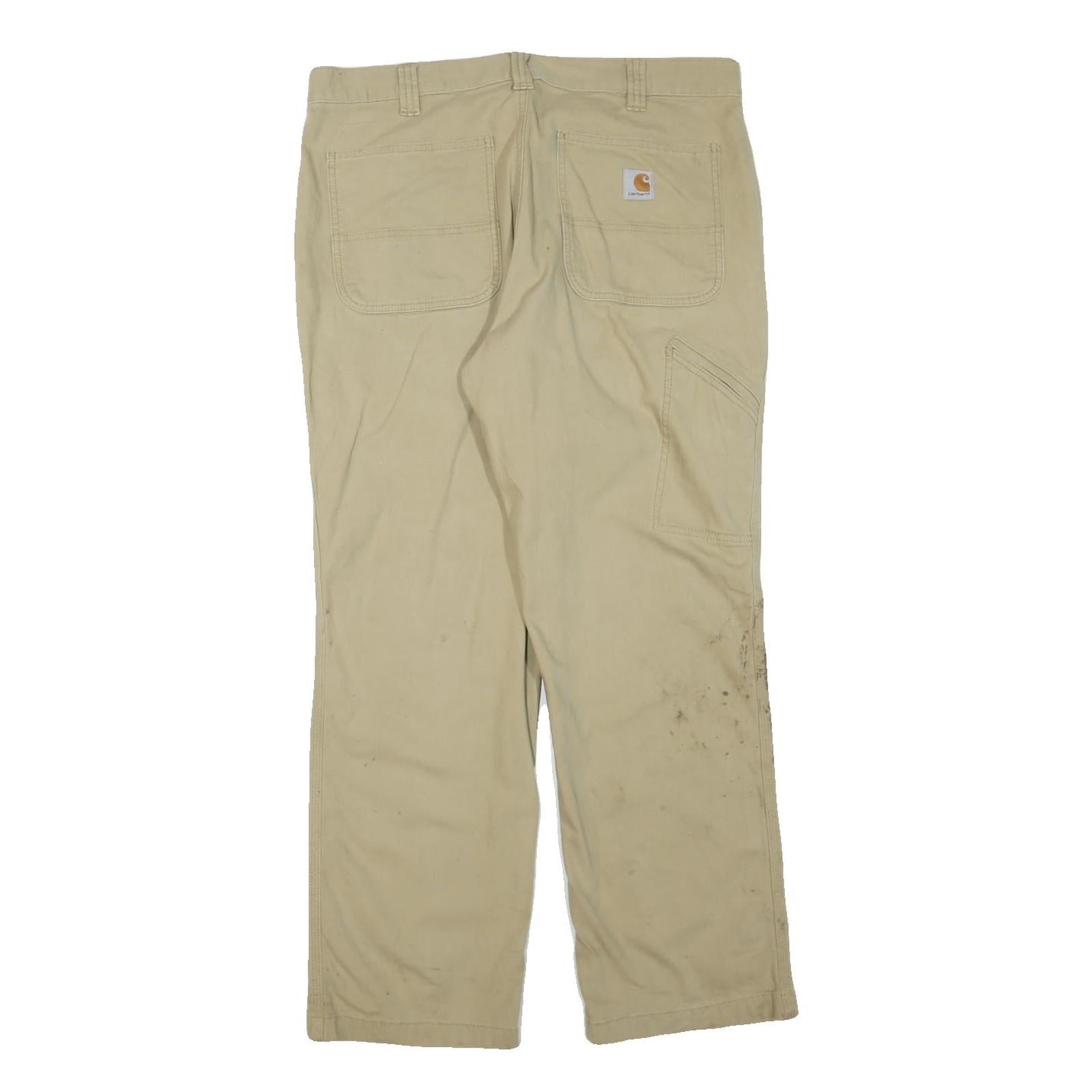 CARHARTT Mens Regular Fit Beige Cotton Blend Zip Trousers W36 L30 Workwear Heavy