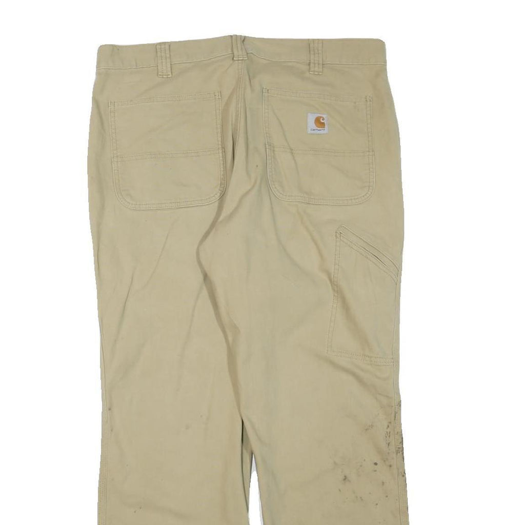 CARHARTT Mens Regular Fit Beige Cotton Blend Zip Trousers W36 L30 Workwear Heavy