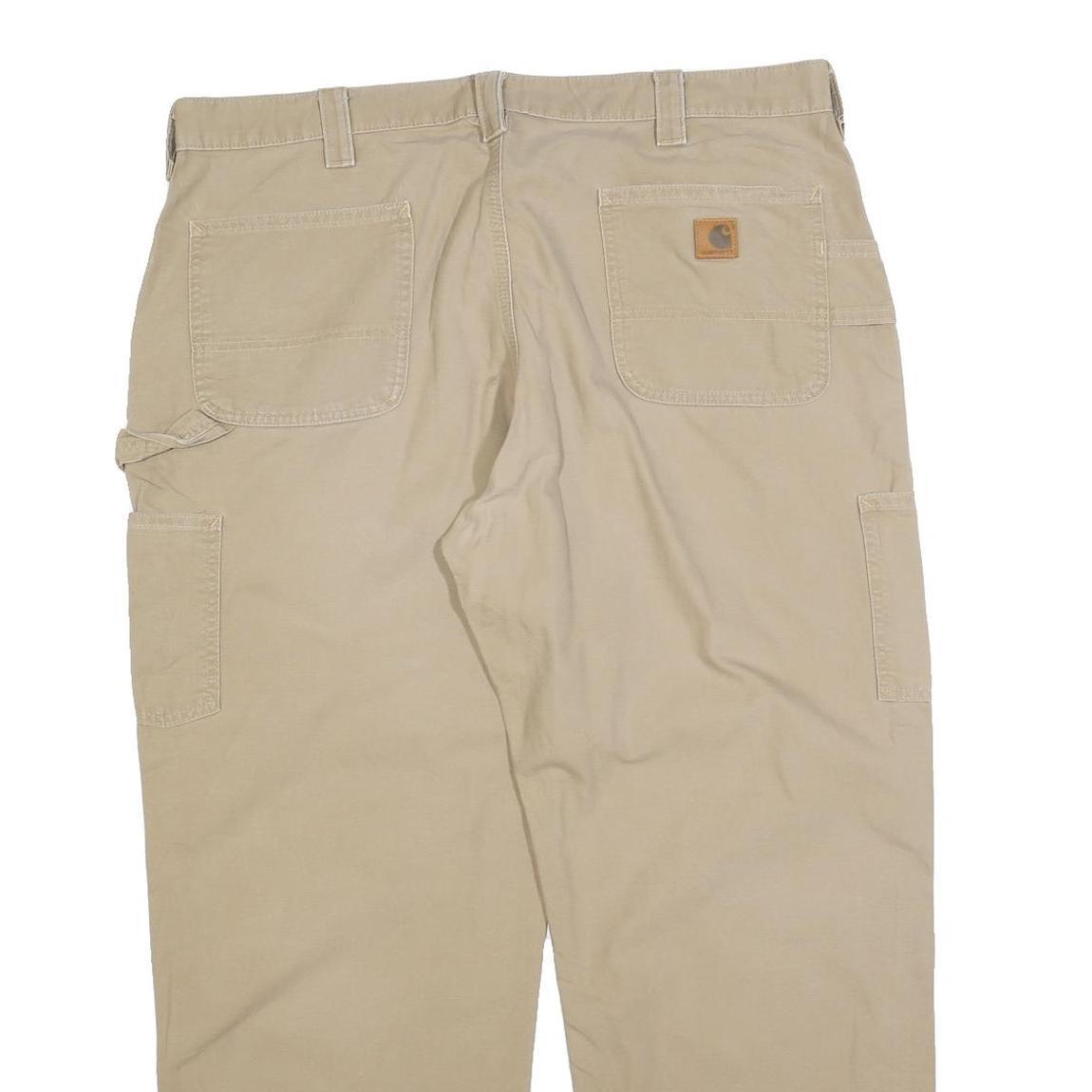 CARHARTT Mens Cotton Blend Beige Regular Fit Straight Leg Trousers W40 L30