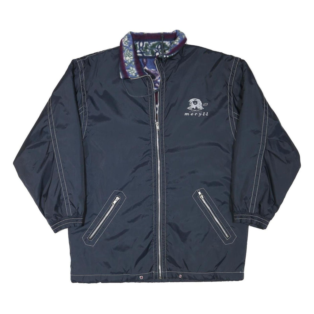 MERYLL Womens Navy Blue Reversible Zip Jacket M Polyester Blend Plain Casual