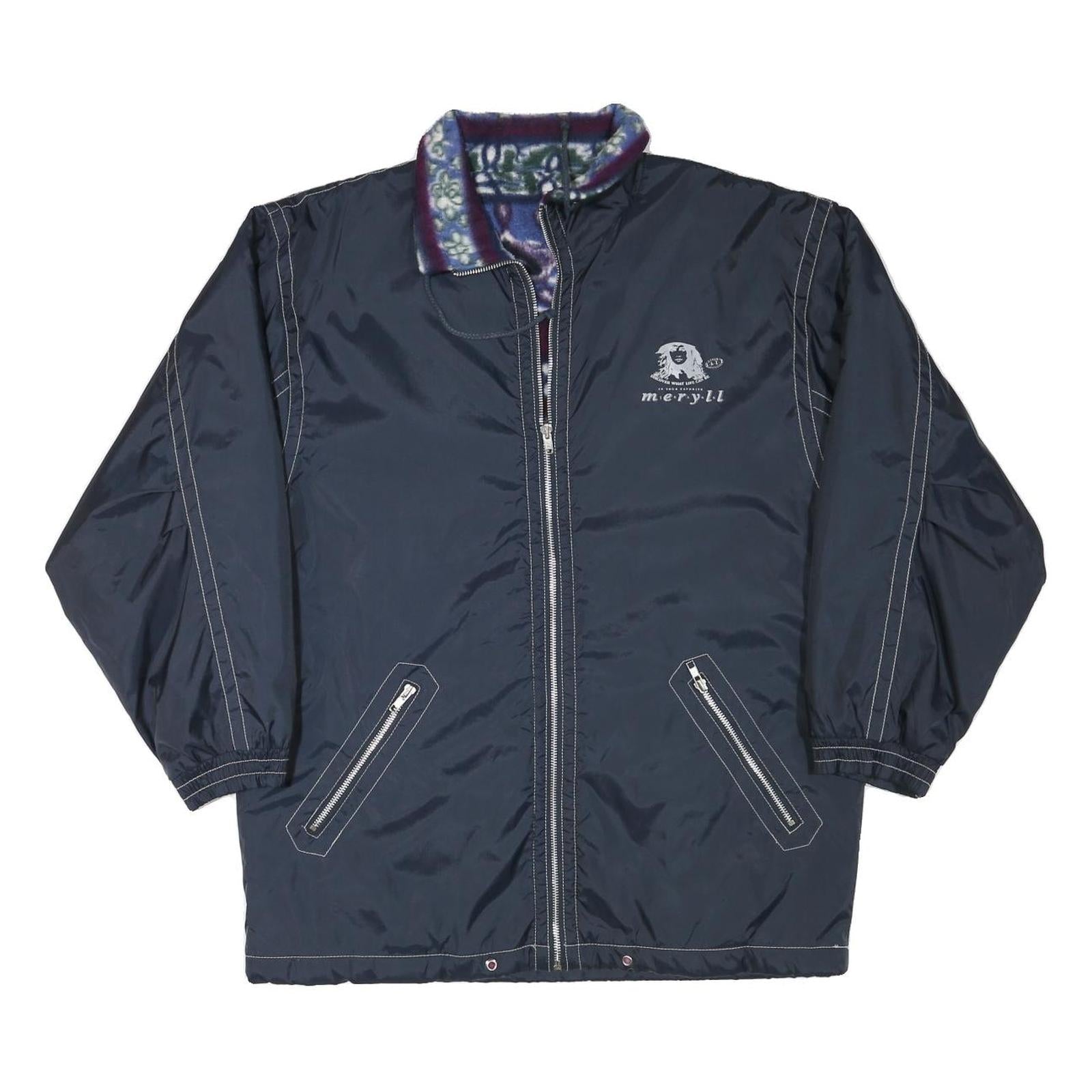 MERYLL Womens Navy Blue Reversible Zip Jacket M Polyester Blend Plain Casual