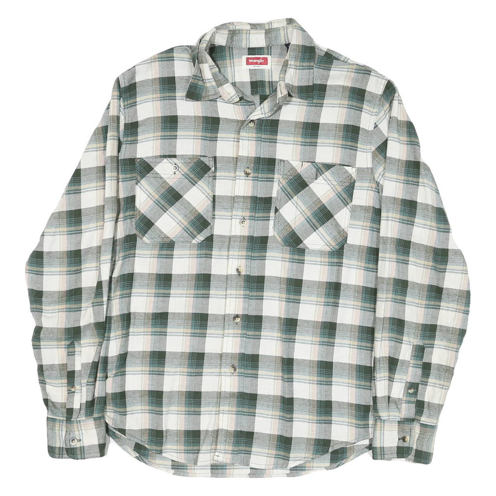 WRANGLER Mens Green & Cream Check Shirt M Casual Cotton Blend Long Sleeve Button