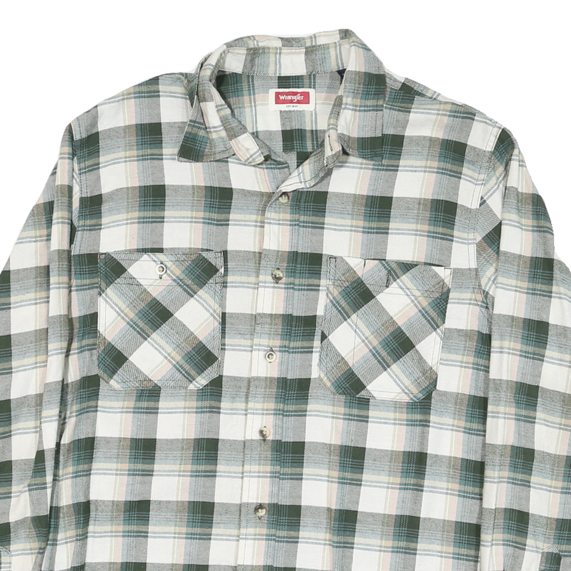 WRANGLER Mens Green & Cream Check Shirt M Casual Cotton Blend Long Sleeve Button