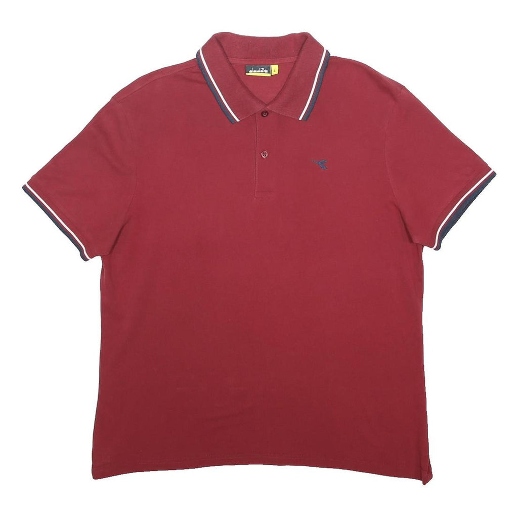 DIADORA Womens Red Polo Shirt L Cotton Blend Short Sleeve Plain