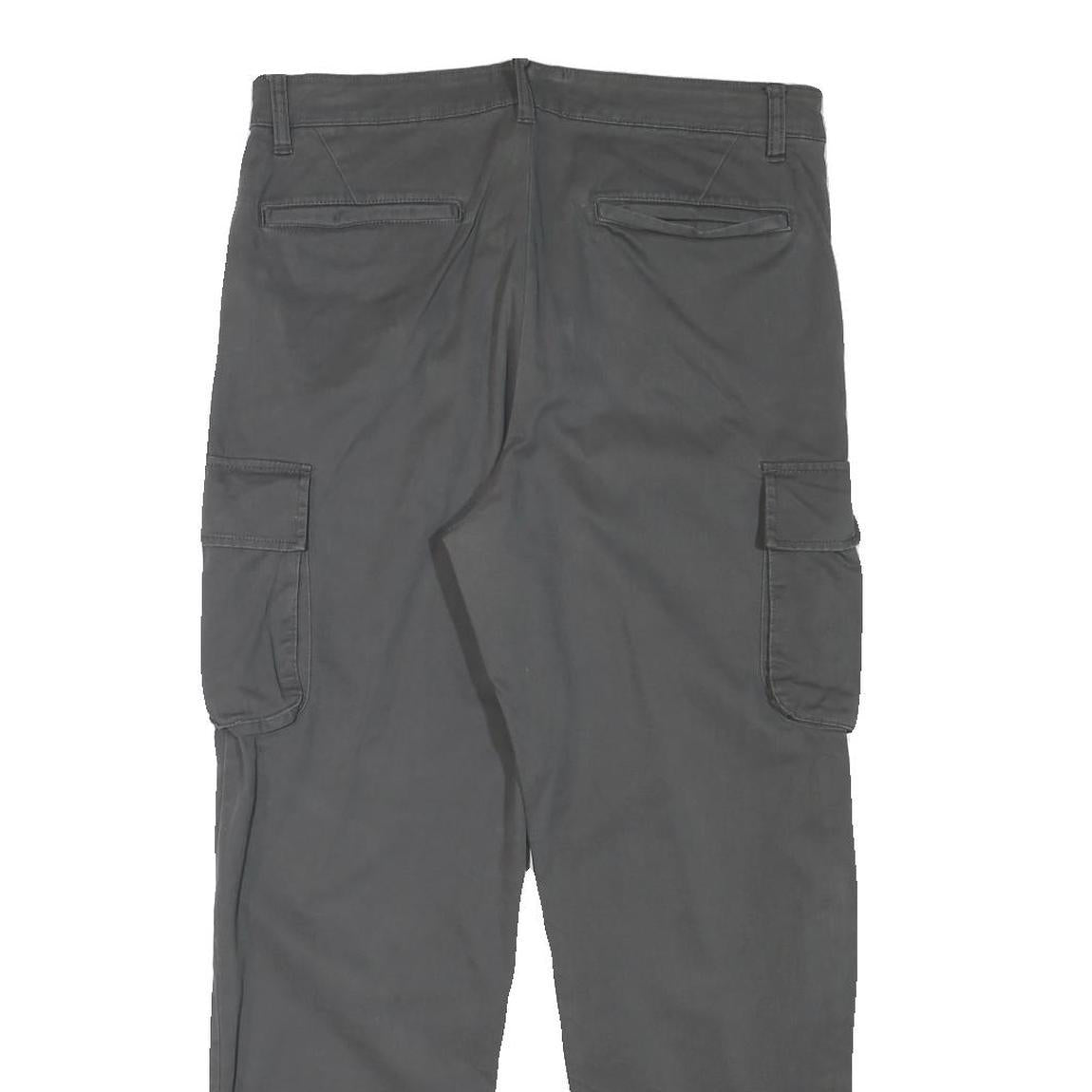 Mens Regular Fit Grey Cotton Blend Cargo Trousers W33 L29 Zip Closure Casual
