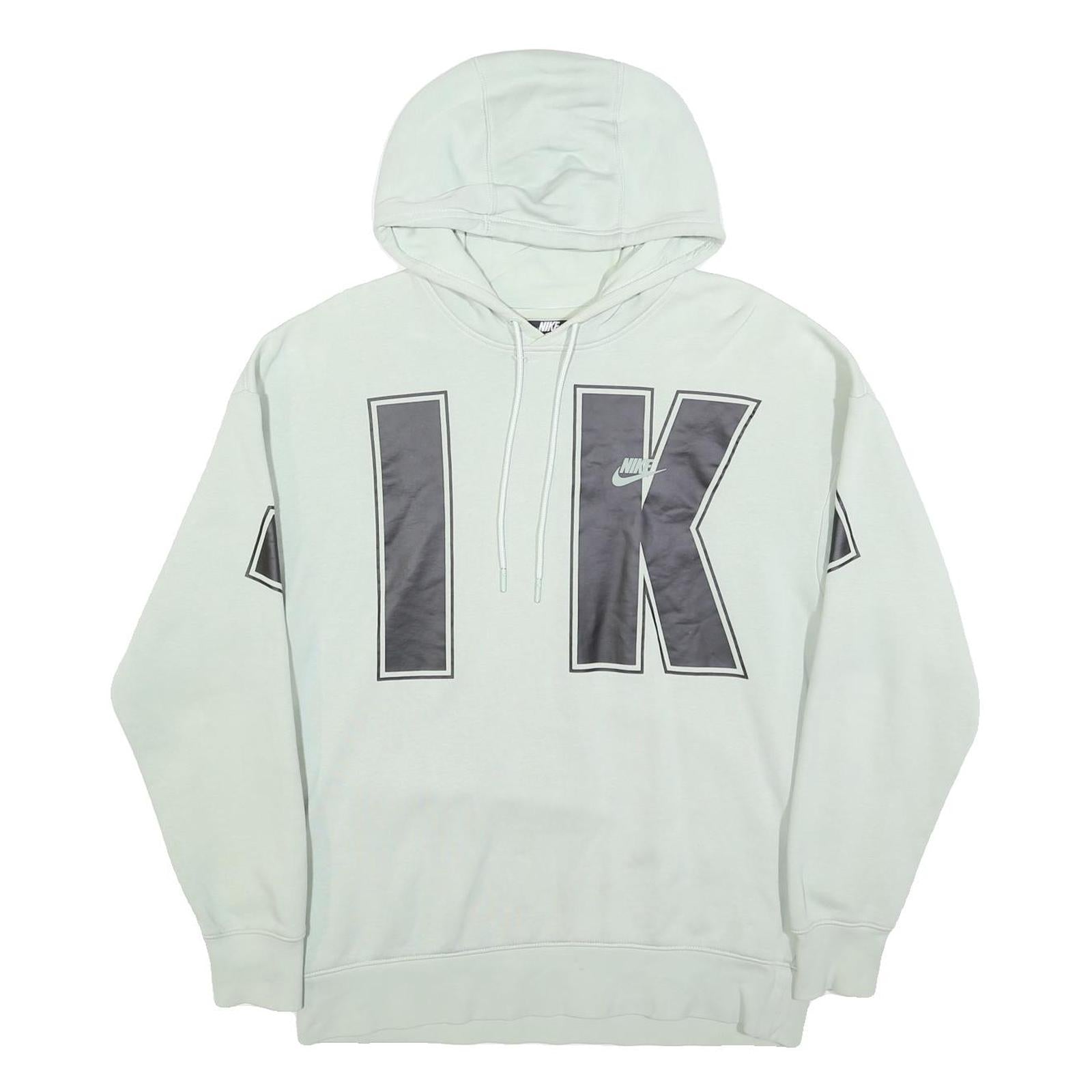 NIKE Mens White Hoodie M Cotton Blend Large IK Logo Pullover Casual