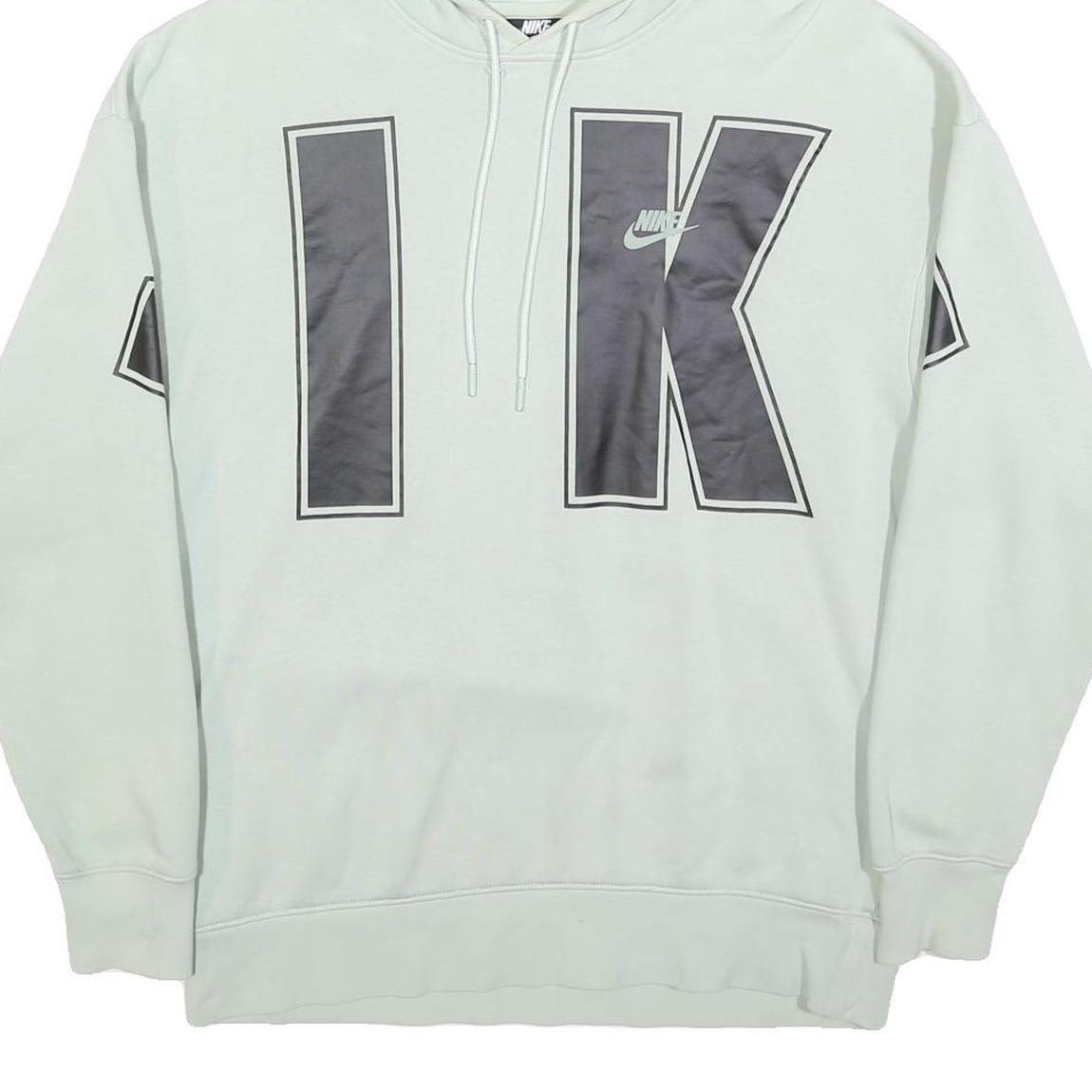 NIKE Mens White Hoodie M Cotton Blend Large IK Logo Pullover Casual