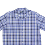 POLO RALPH LAUREN Mens Blue & White Check Shirt L Short Sleeve Cotton Blend