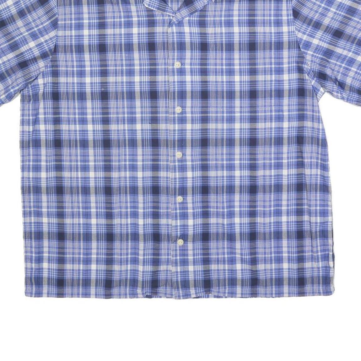 POLO RALPH LAUREN Mens Blue & White Check Shirt L Short Sleeve Cotton Blend