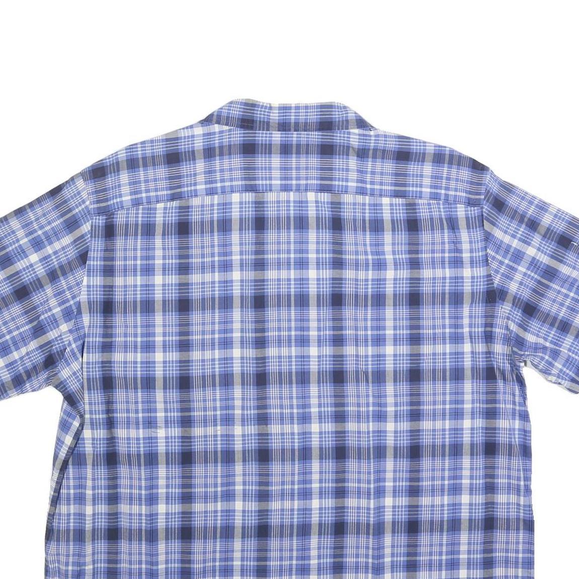 POLO RALPH LAUREN Mens Blue & White Check Shirt L Short Sleeve Cotton Blend