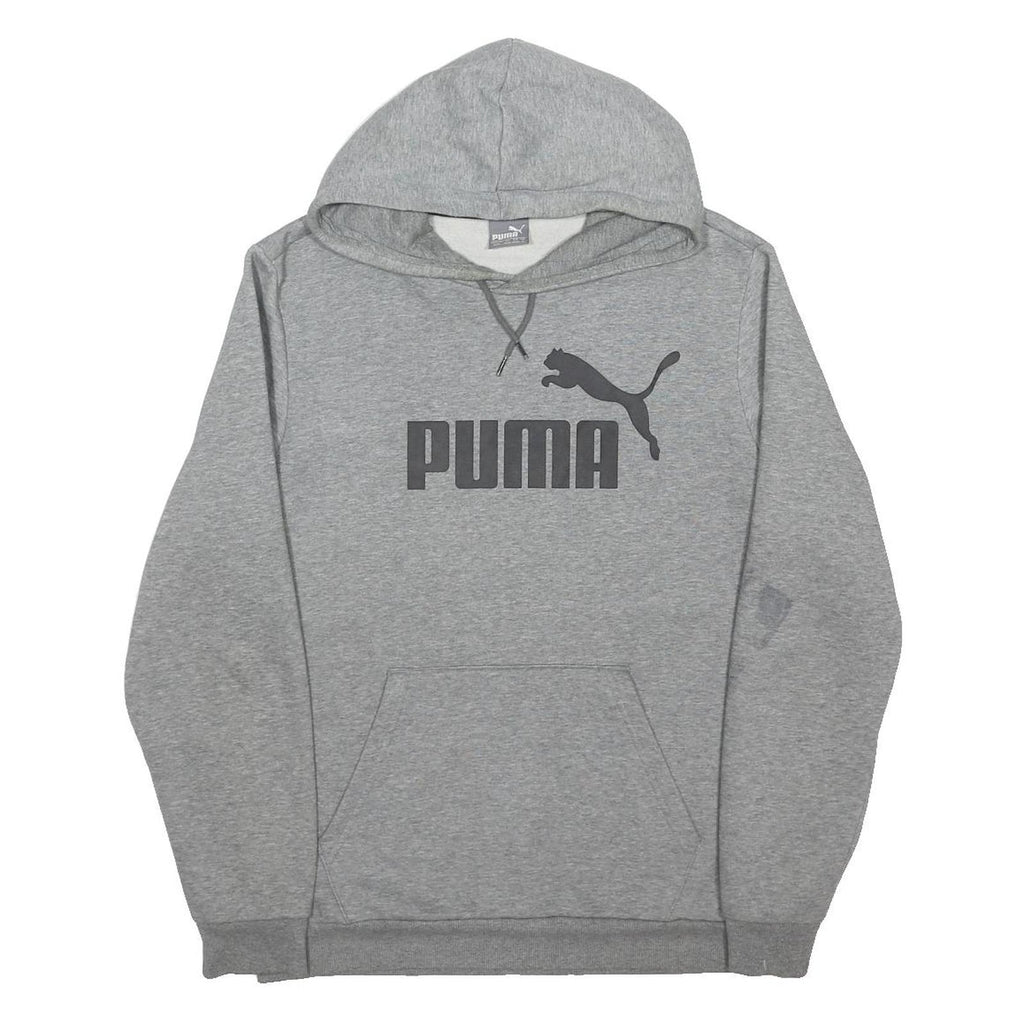 PUMA Mens Grey Cotton Blend Pullover Hoodie M Logo Sportswear Sweatshirt